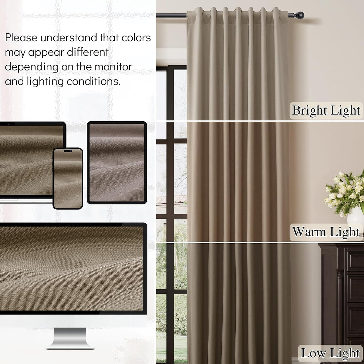 108"L x 52"W fabric curtains in Light Camel, alternate view 7