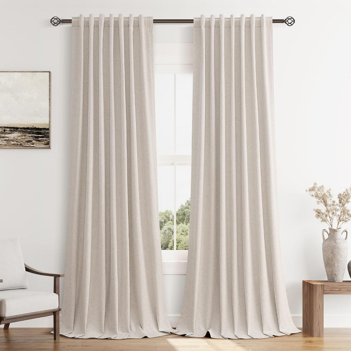 108"L x 52"W linen curtains in Sand Beige