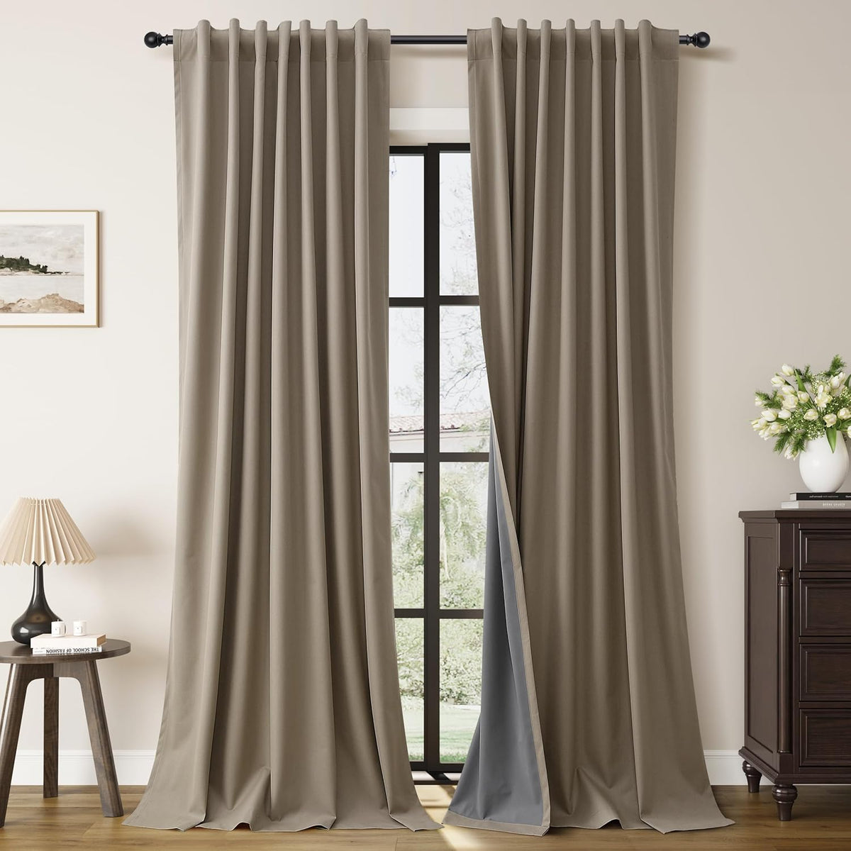 120"L x 52"W fabric curtains in Light Camel