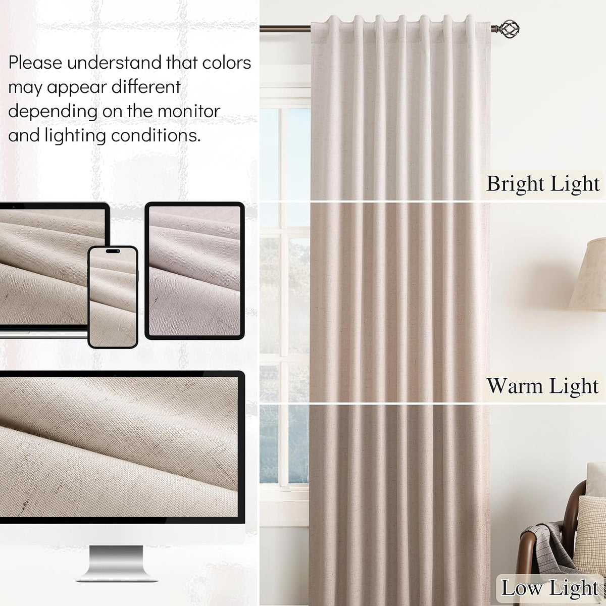 120"L x 52"W fabric curtains in Oatmeal, alternate view 7