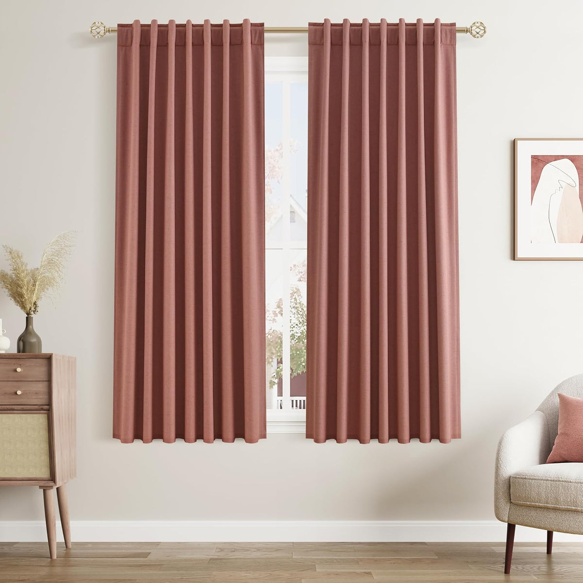 63"L x 52"W linen curtains in Dusty Rose