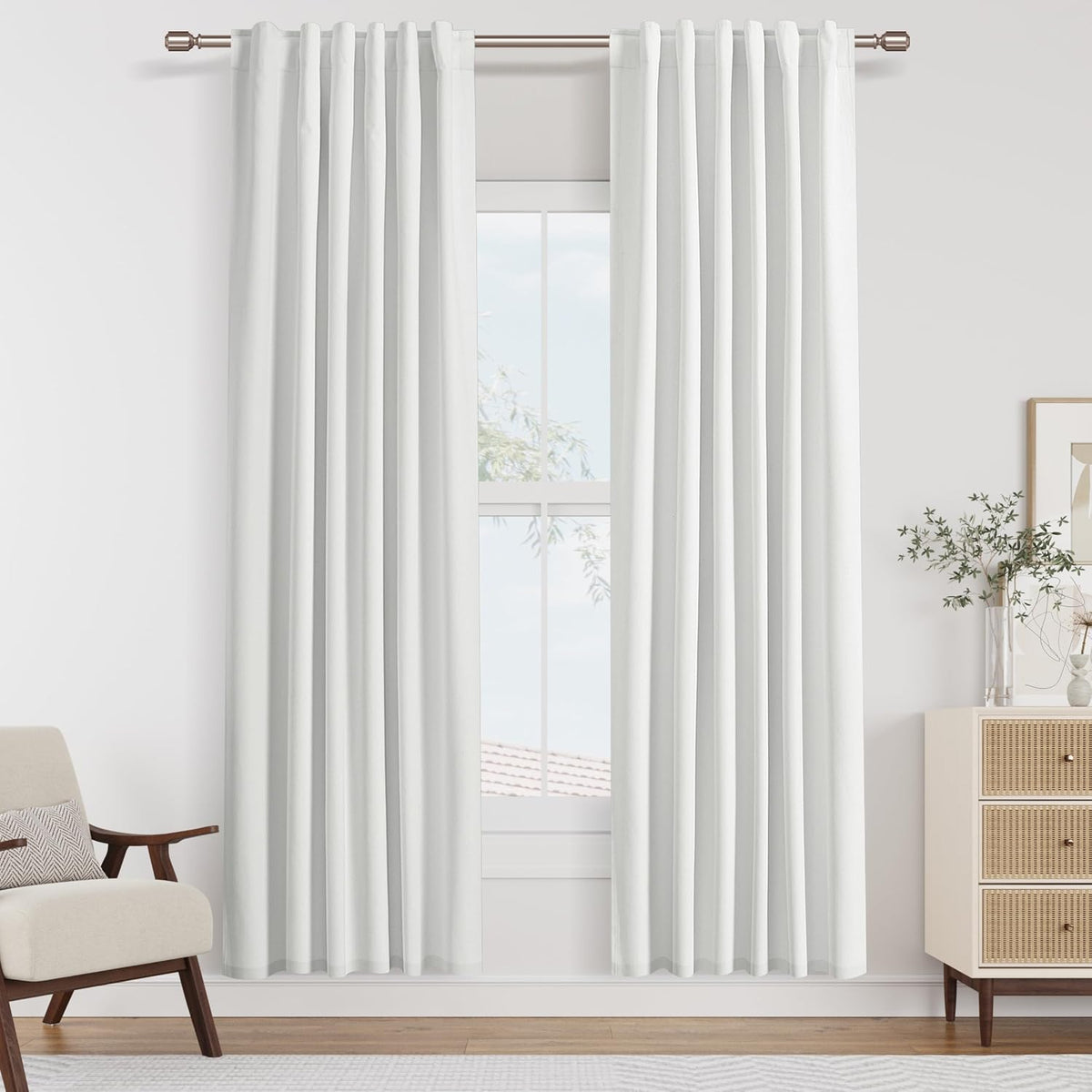 80"L x 40"W linen curtains in White