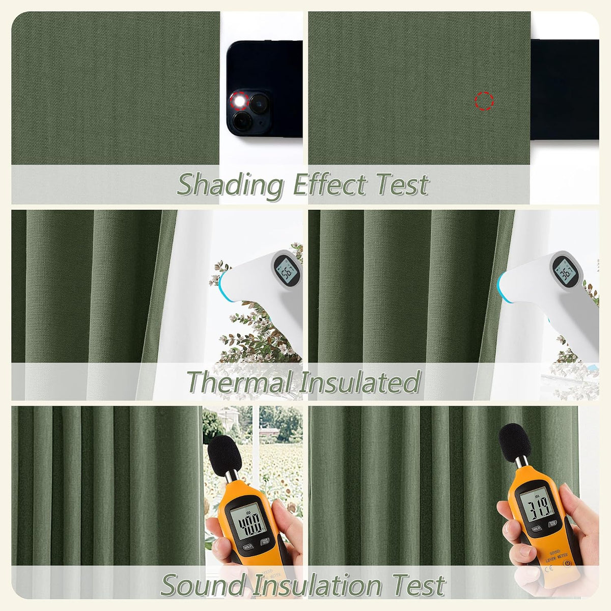 84"L x 52"W linen curtains in Olive Green, alternate view 5