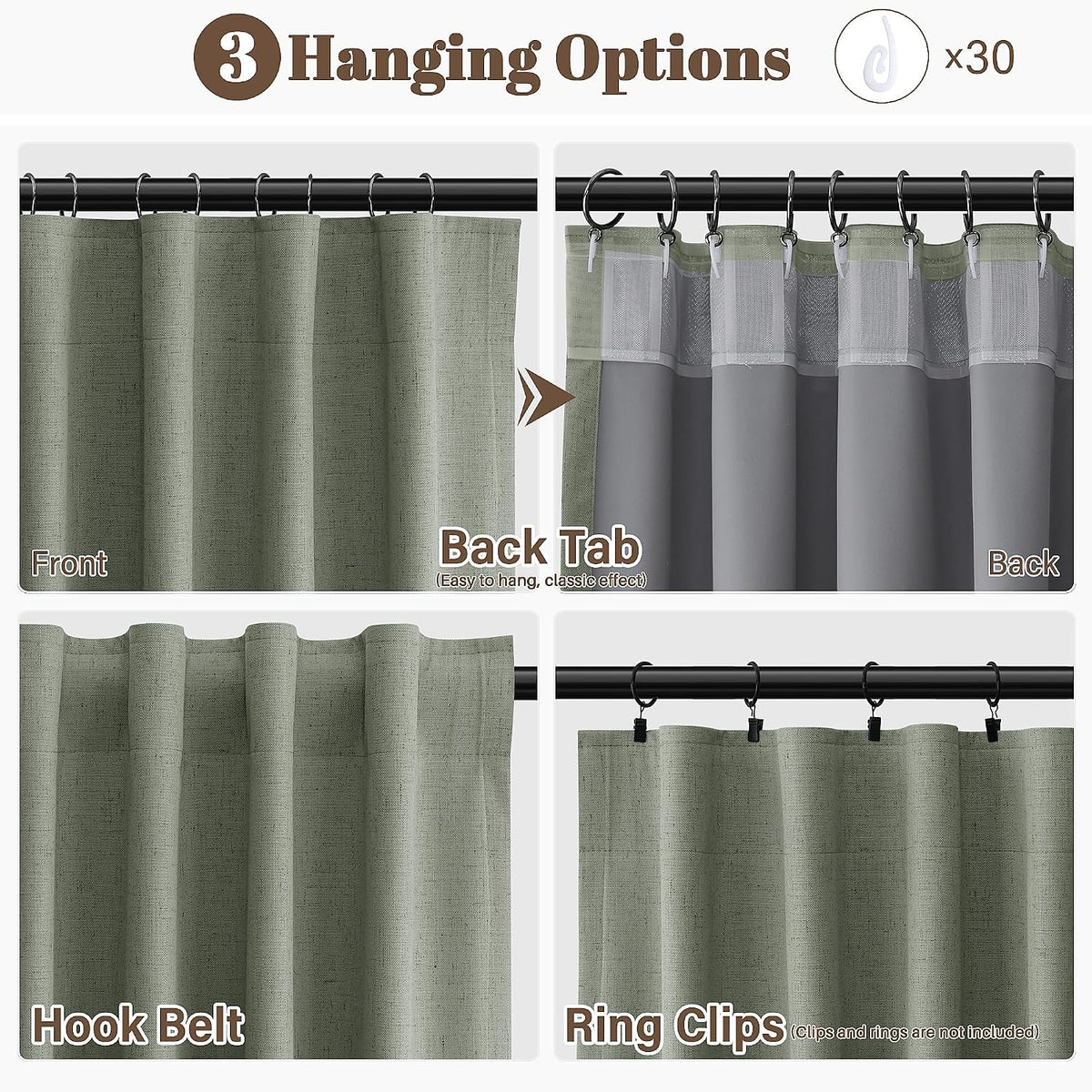 90"L x 52"W fabric curtains in Sage Green, alternate view 3
