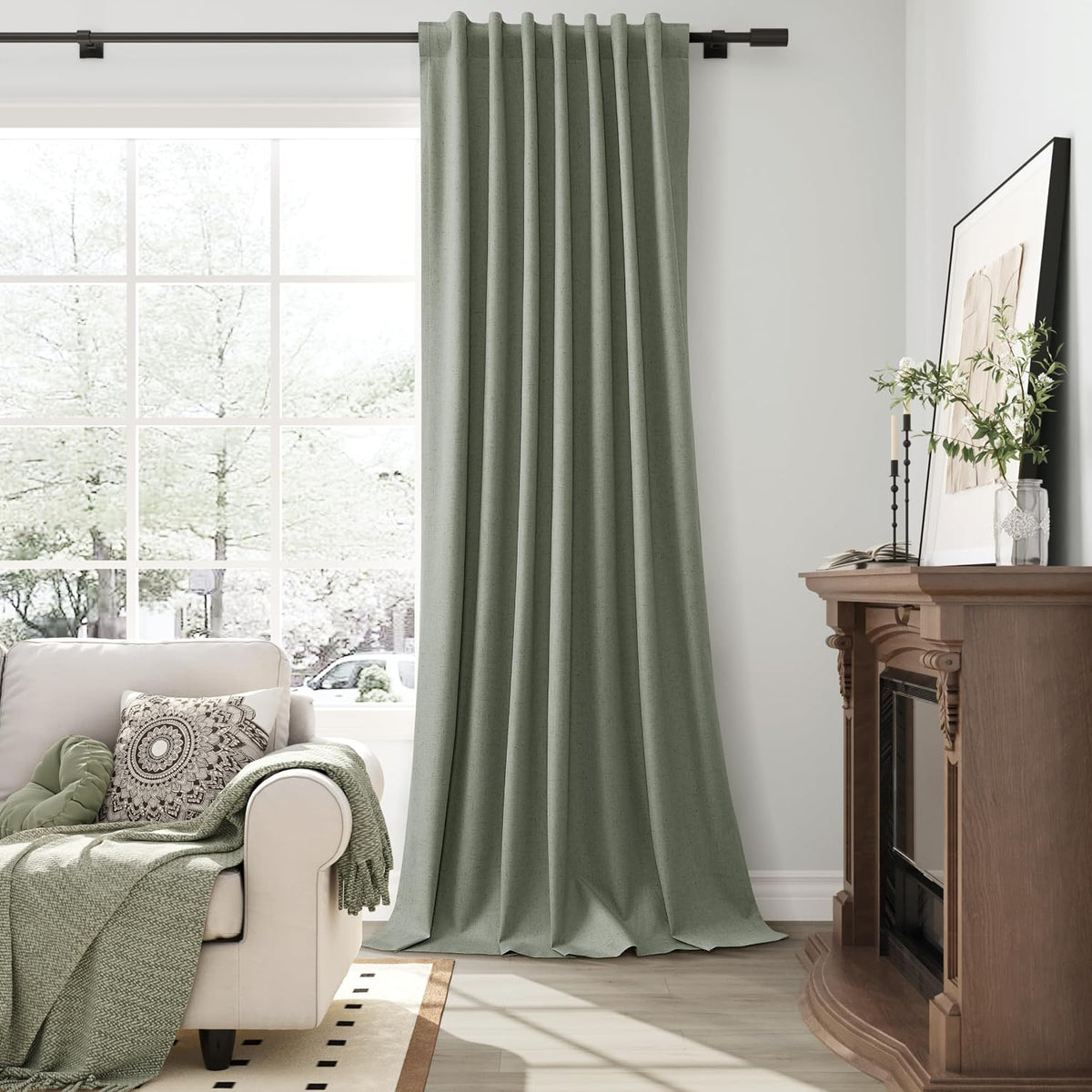 90"L x 52"W fabric curtains in Sage Green, alternate view 6