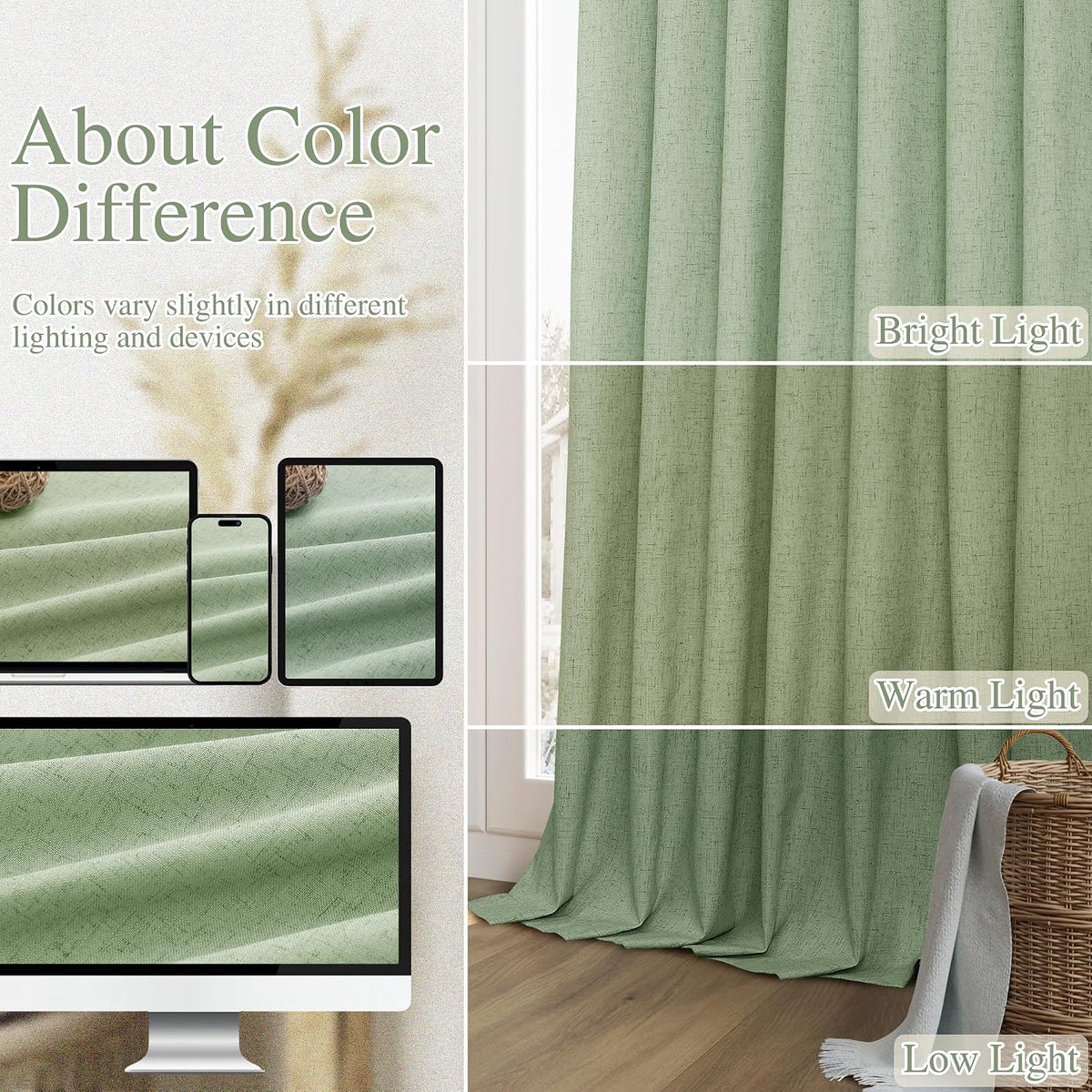 90"L x 52"W linen curtains in Light Sage, alternate view 7