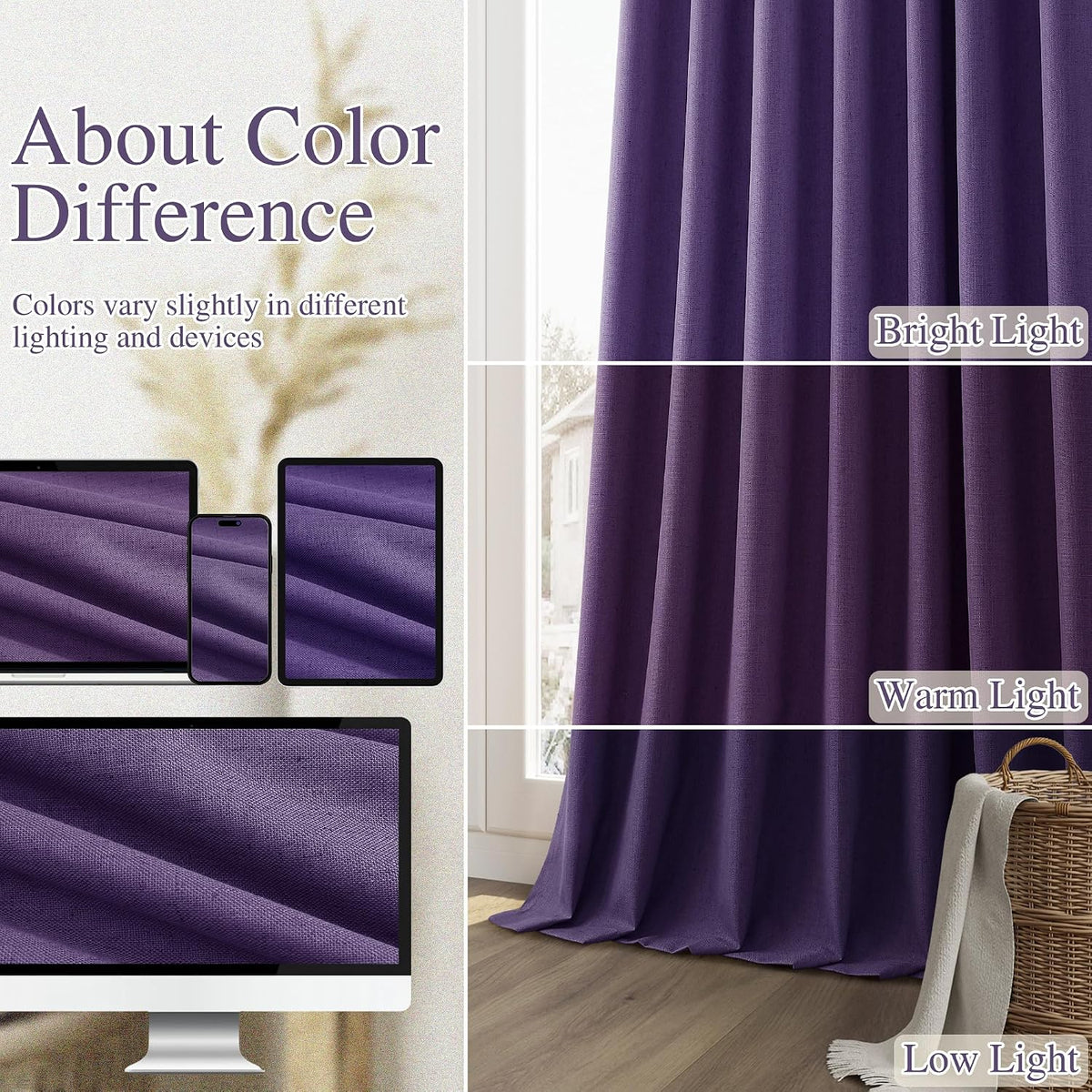 90"L x 52"W linen curtains in New Purple, alternate view 7