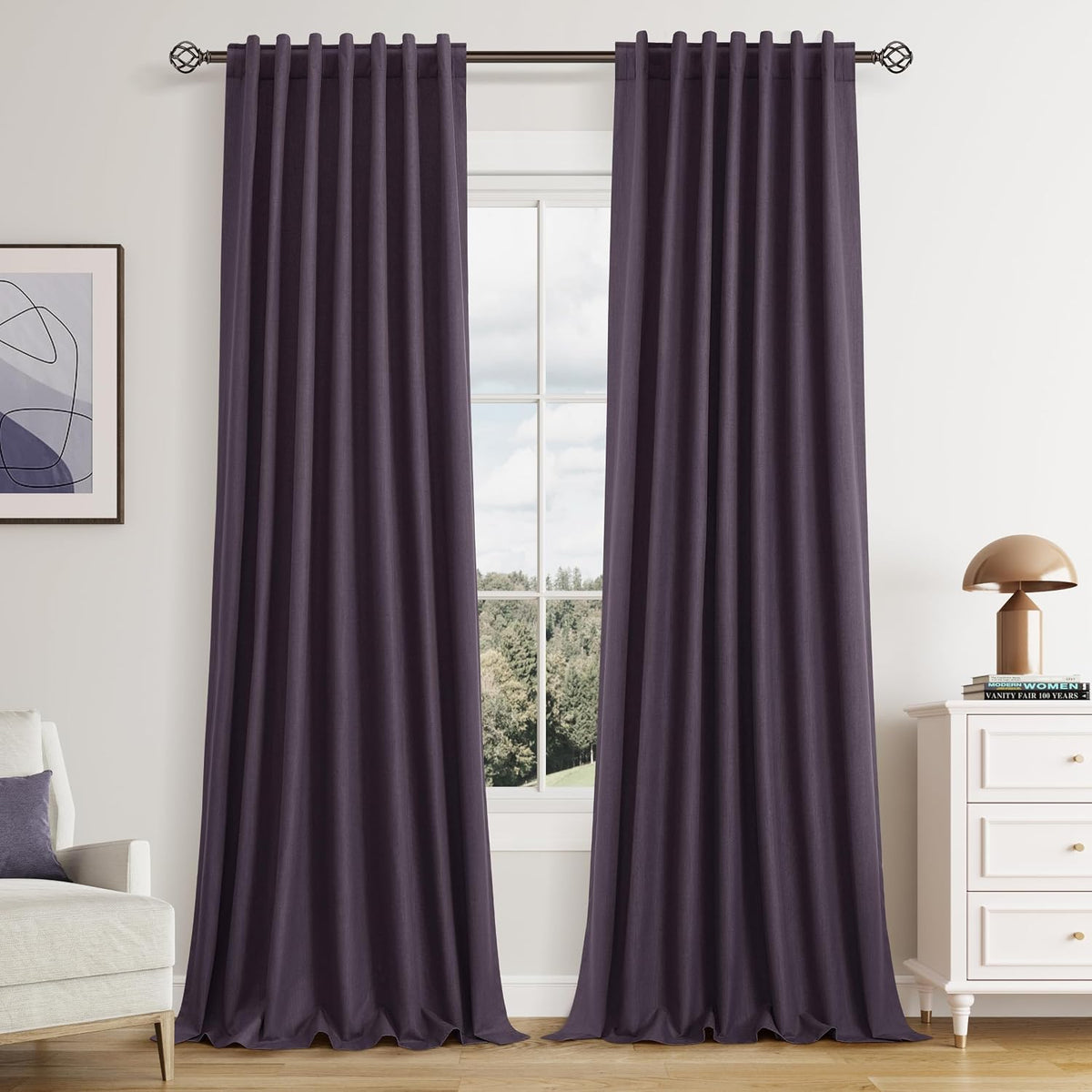 90"L x 52"W linen curtains in Plum