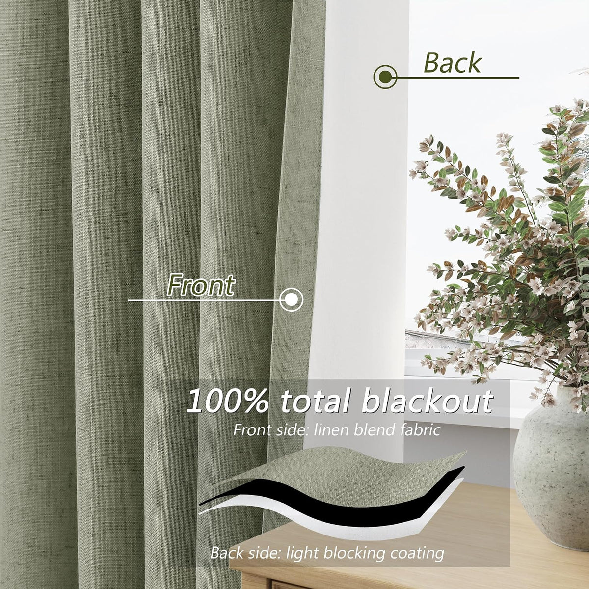 90"L x 52"W linen curtains in Sage Green, alternate view 4
