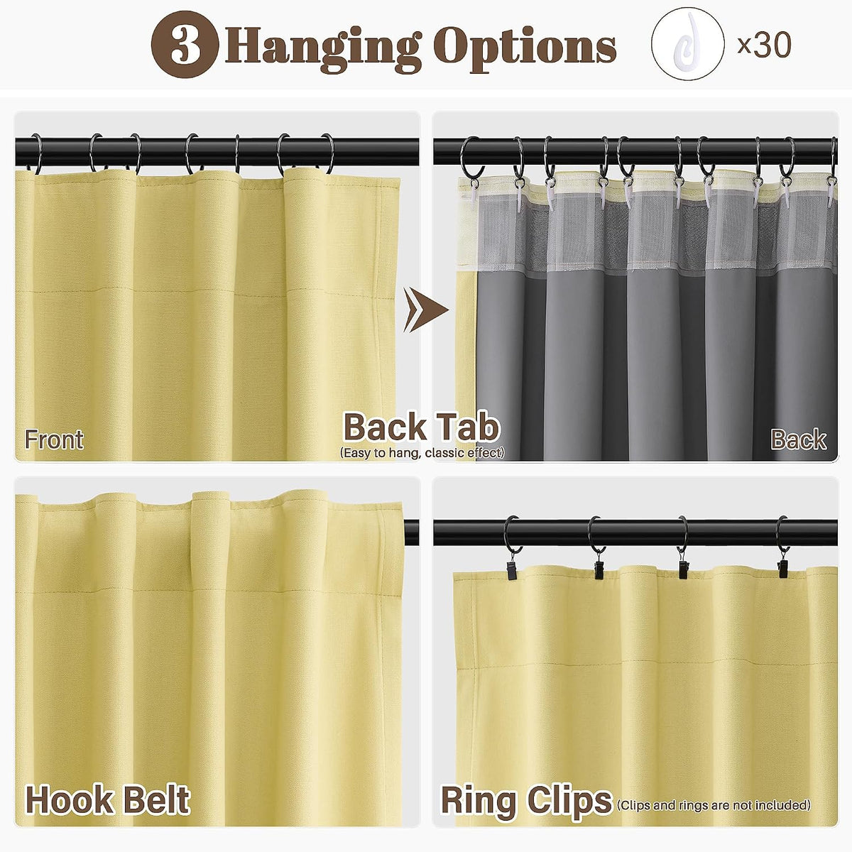 96"L x 52"W fabric curtains in Yellow, alternate view 3