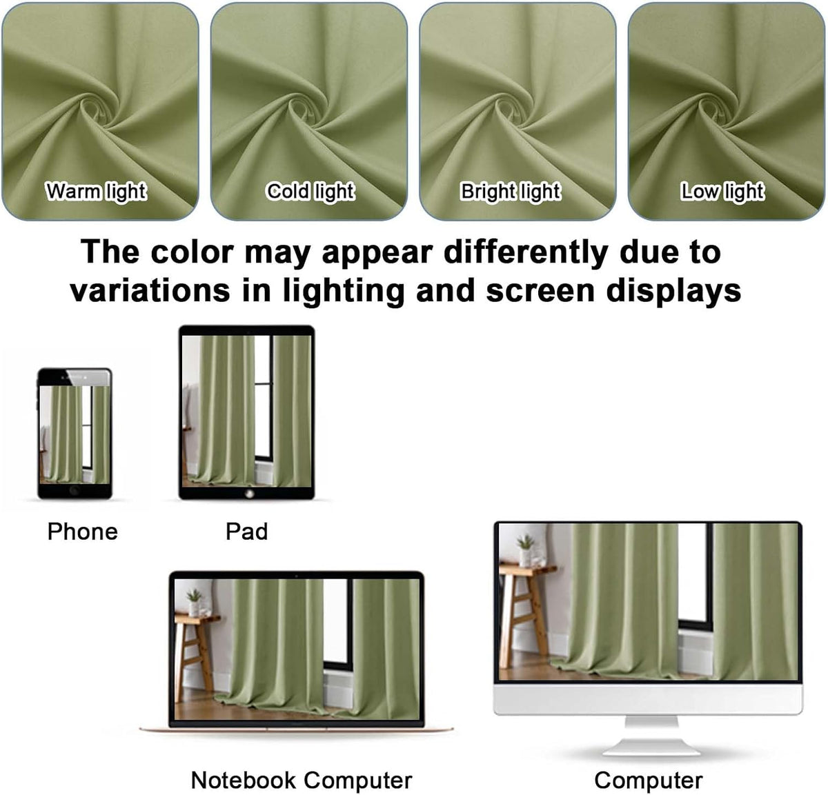 63"L x 40"W polyester curtains in Sage Green, alternate view 6