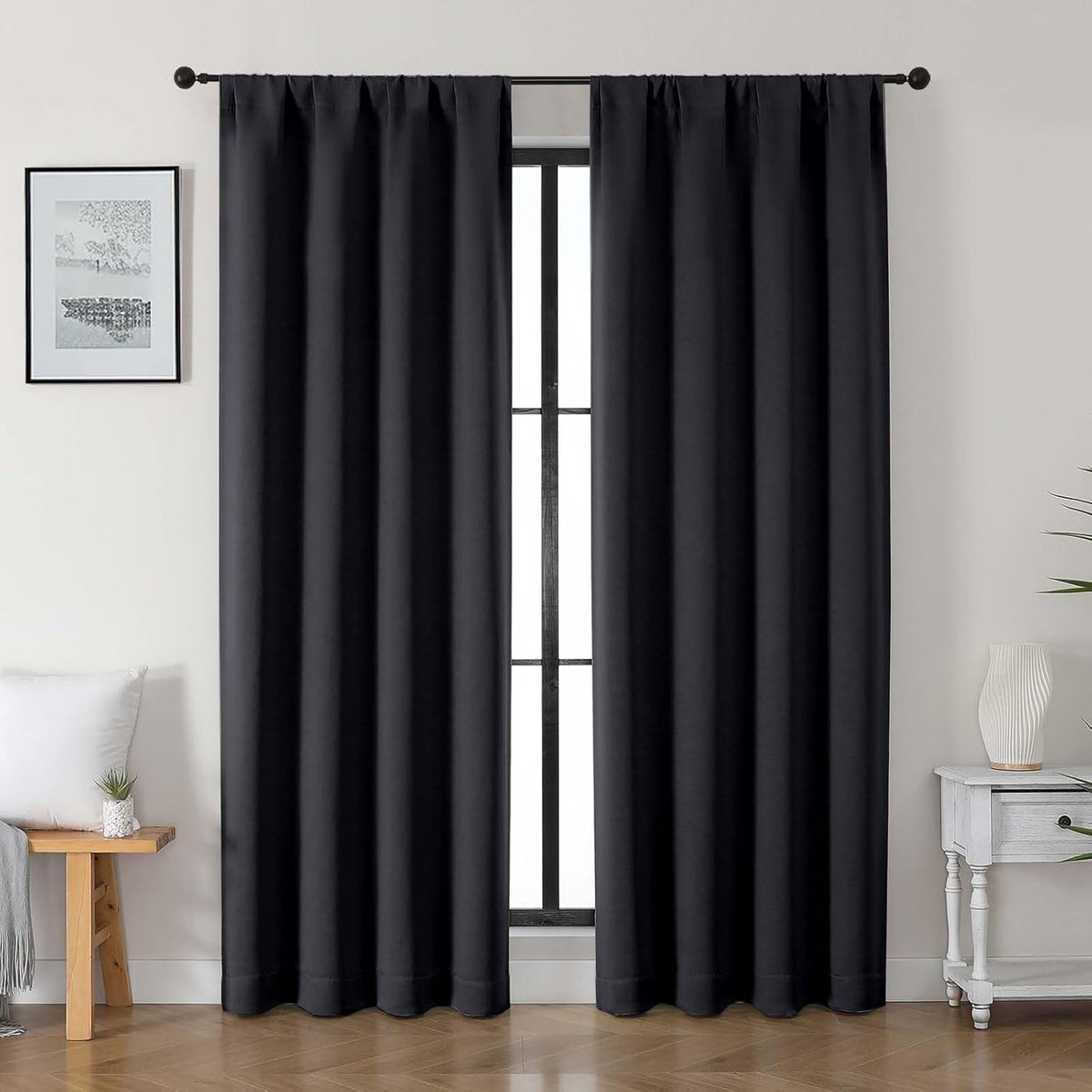 84"L x 40"W polyester curtains in Black