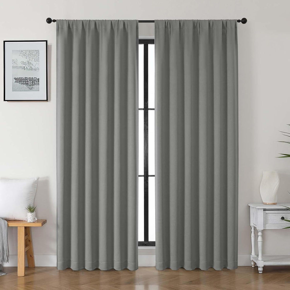 84"L x 50"W polyester curtains in Light Grey