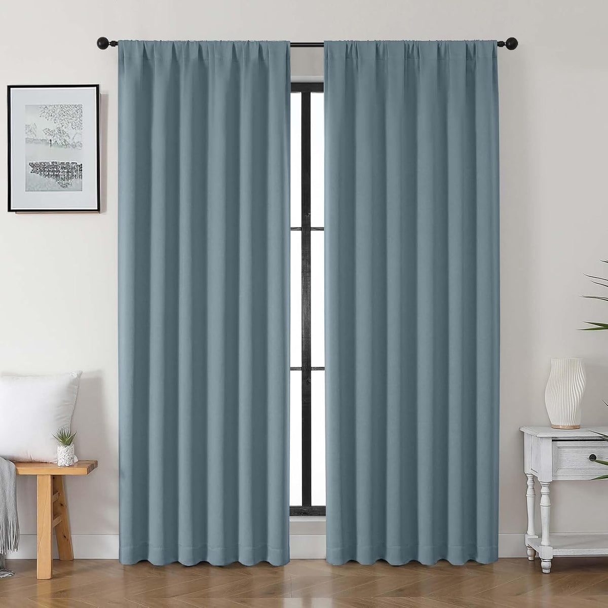 84"L x 50"W polyester curtains in Stone Blue