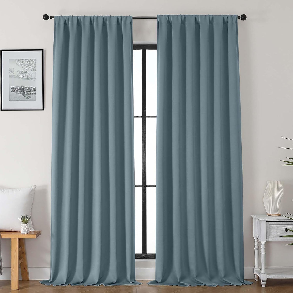 96"L x 50"W polyester curtains in Stone Blue