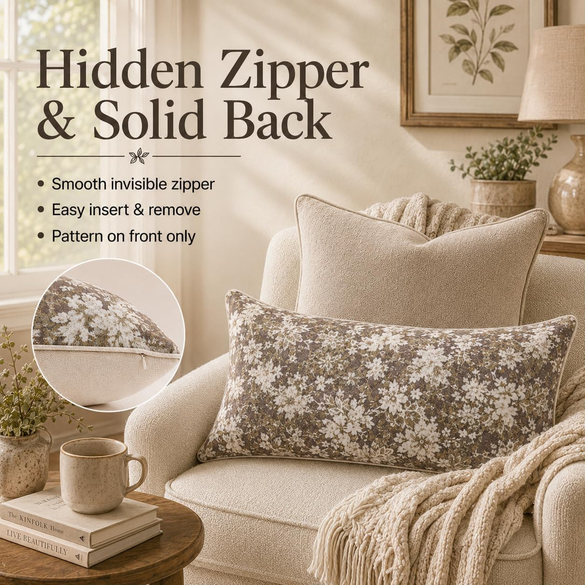 Haguko 36"L x 14"W chenille throw pillow accessories in Beige, alternate view 4