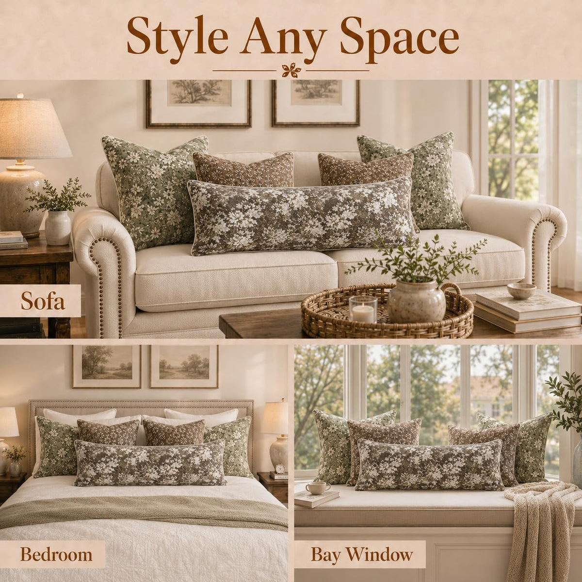 Haguko 36"L x 14"W chenille throw pillow accessories in Beige, alternate view 6