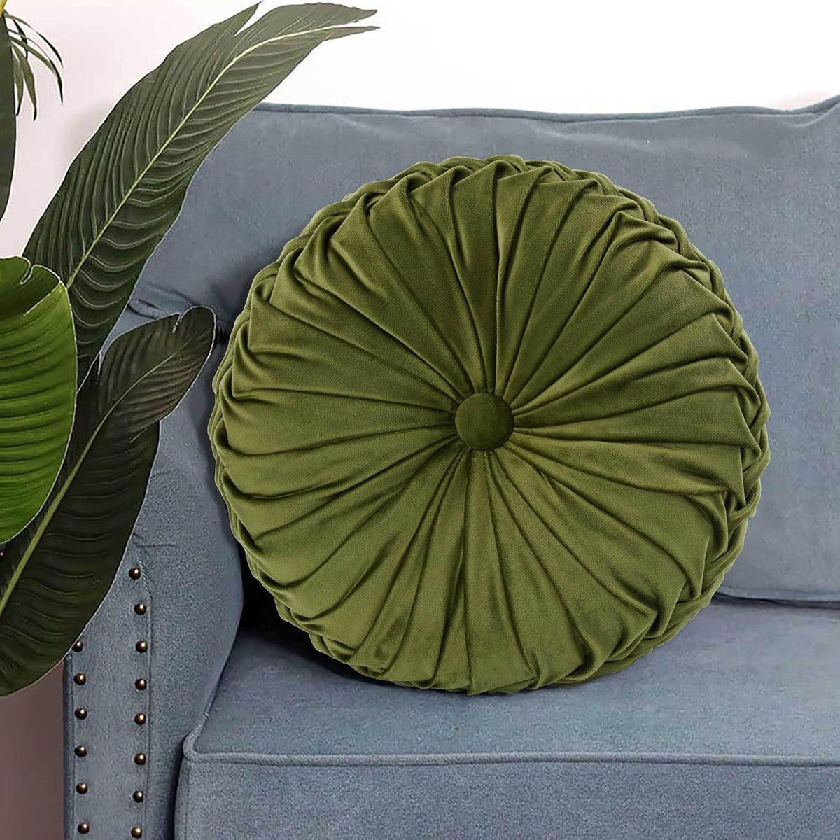2 Count (14.5 Inch Diameter) polyester throw pillows in Olive, alternate view 8