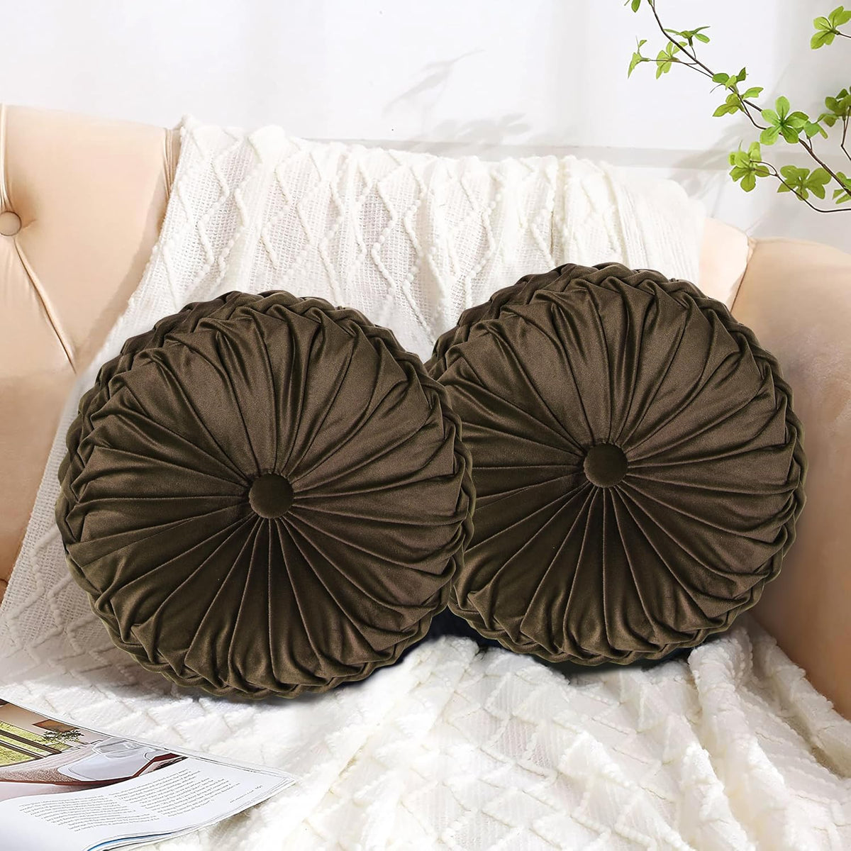 2 Count (14.5 Inch Diameter) throw pillows in Chocolate