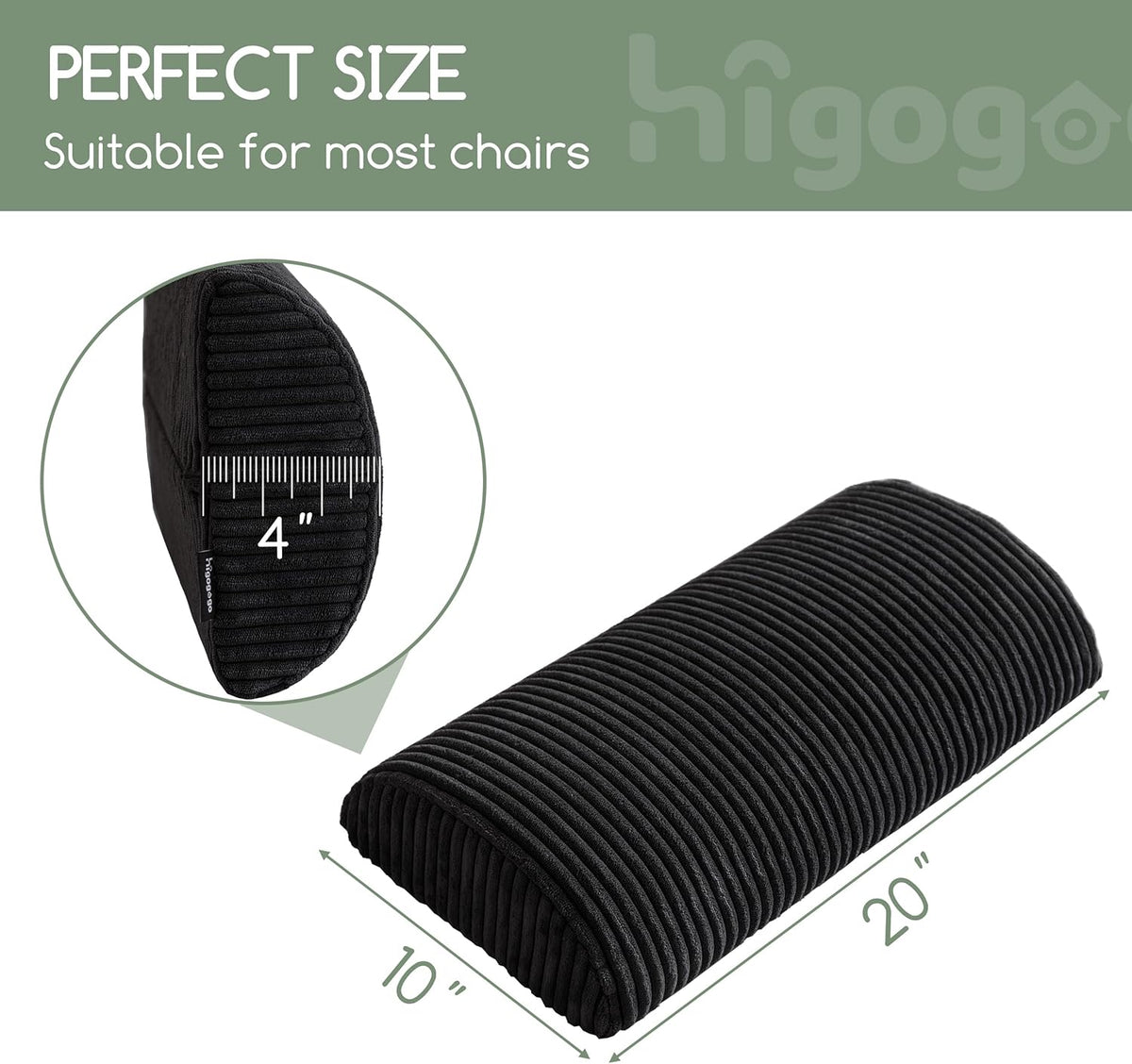 20"x10"x4" memory foam lumbar roll cushions in Black, alternate view 3