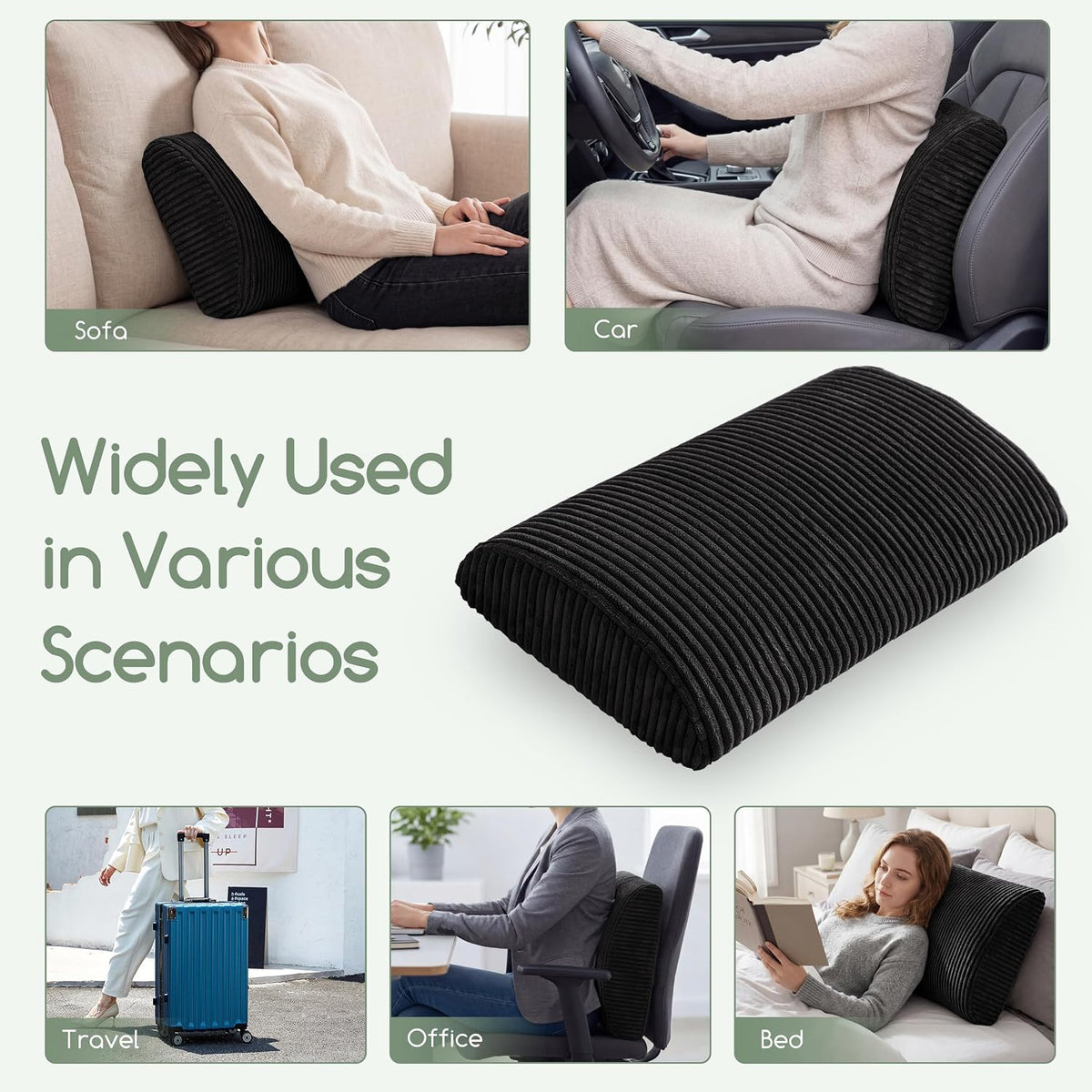 20"x14"x5" memory foam lumbar roll cushions in Black, alternate view 5