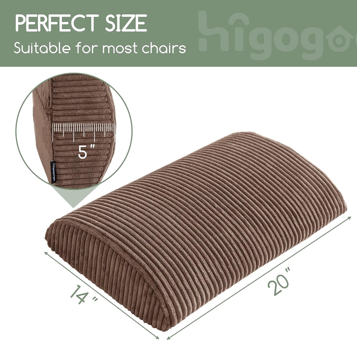 20"x14"x5" memory foam lumbar roll cushions in Brown, alternate view 2
