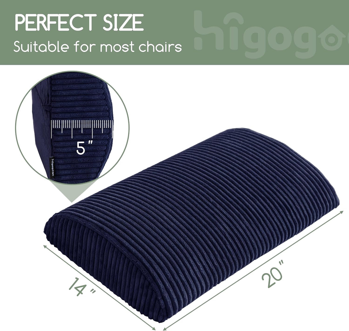 20"x14"x5" memory foam lumbar roll cushions in Navy, alternate view 2