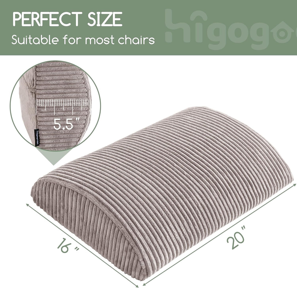 20"x16"x5.5" memory foam lumbar roll cushions in Grey, alternate view 2