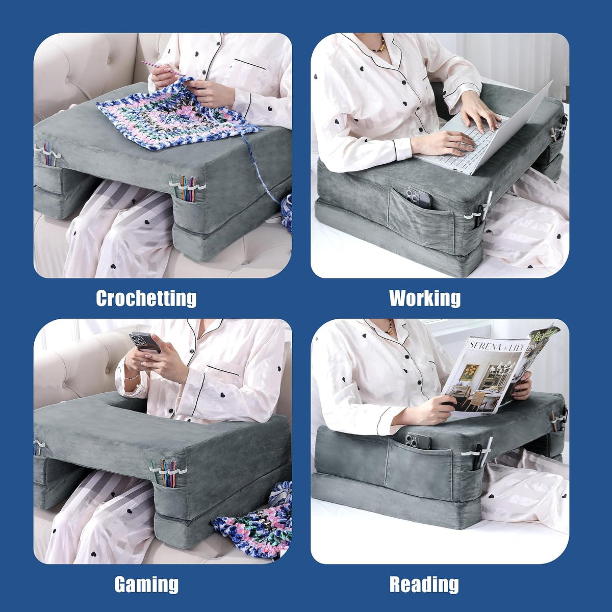 21.7"x20"x11" foam backrest pillows in Grey, alternate view 5