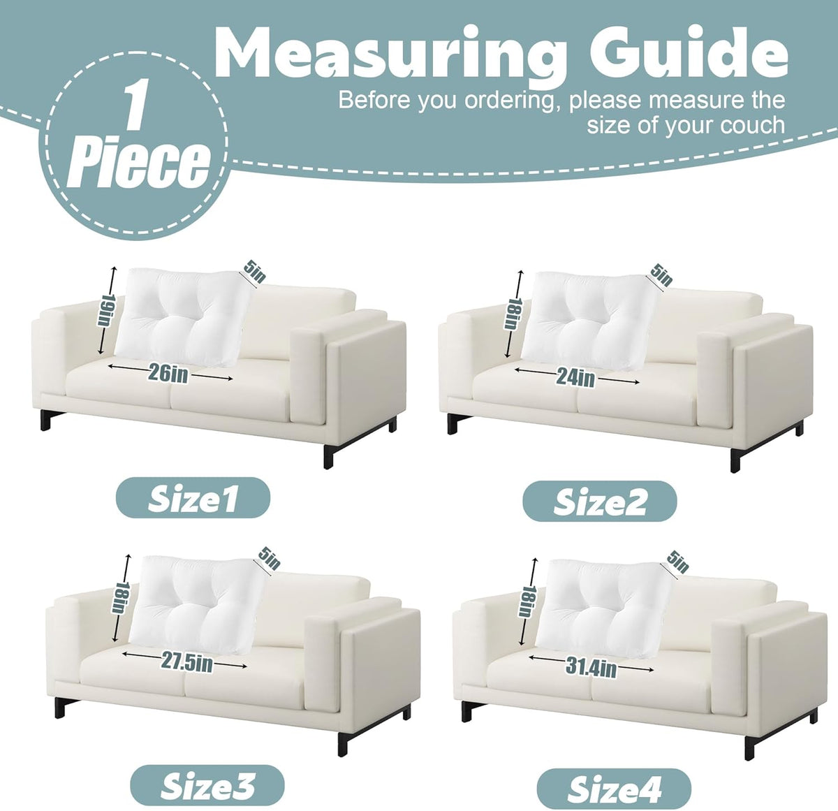 24"x18"x5" foam lumbar roll cushions in White, alternate view 2
