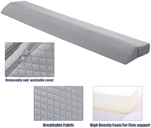 Twin Foldable Bed Gap Wedge Pillow, Light Grey, 39 x 6 x 6 in in Twin (39 x 6 x 6 in) in Light Grey, alternate view 6