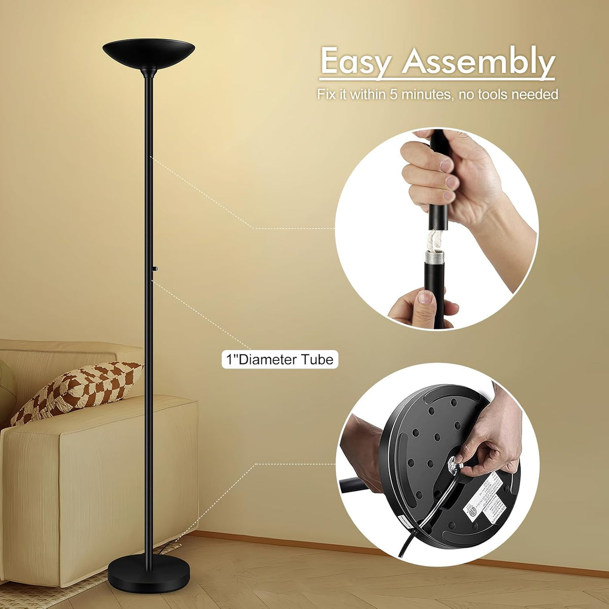 Home 11"D x 11"W x 71"H metal floor lamps, alternate view 5