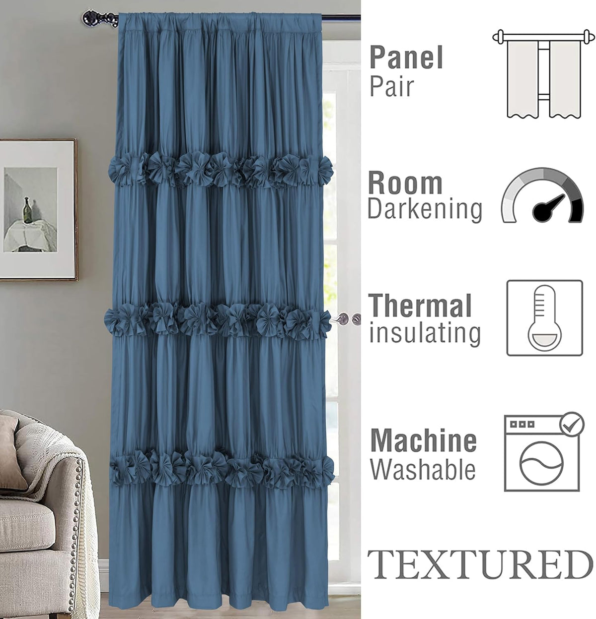84"L x 54"W microfiber curtains in Dusty Blue, alternate view 3