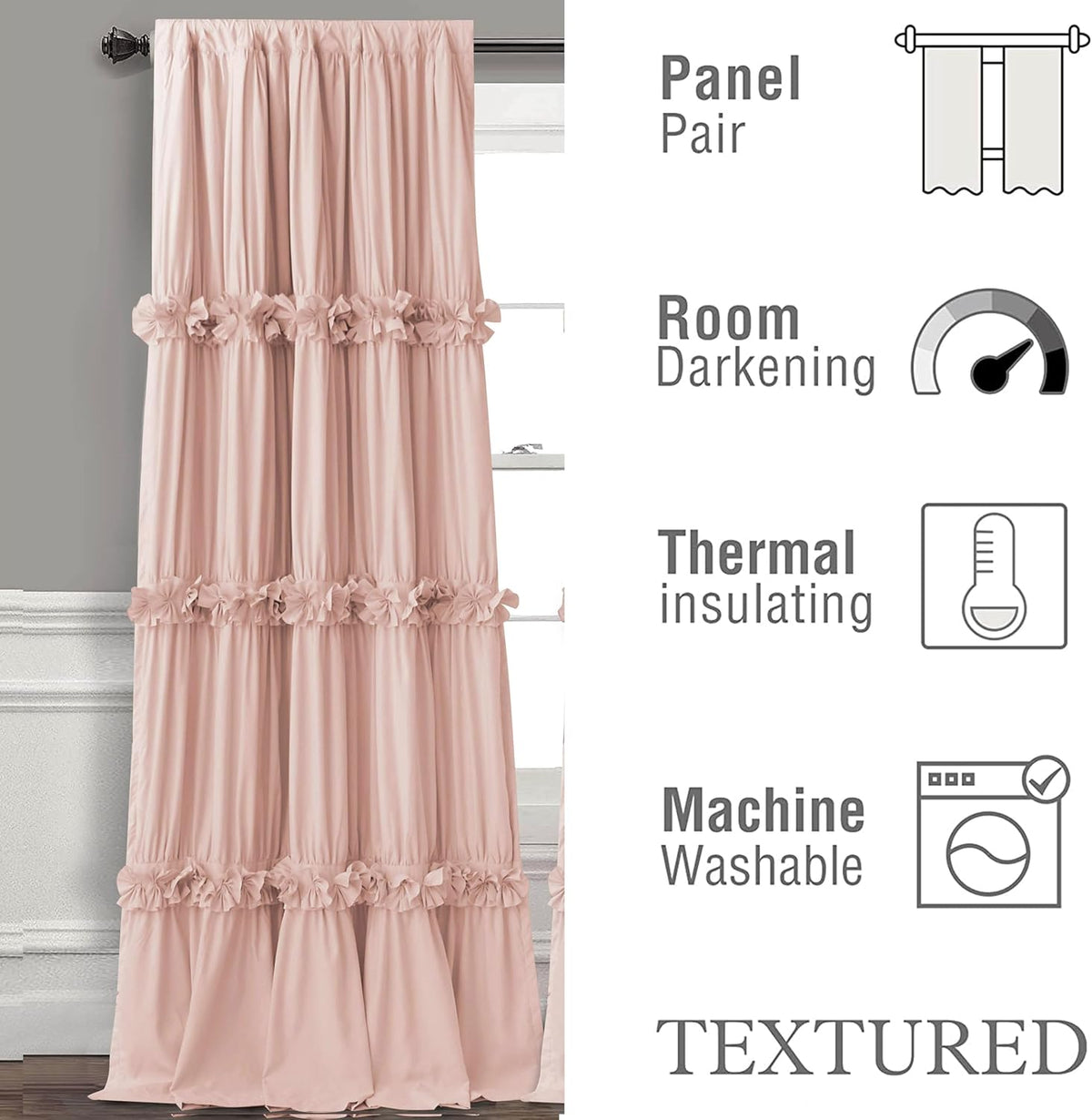 96"L x 52"W microfiber curtains in Peach Pink, alternate view 5