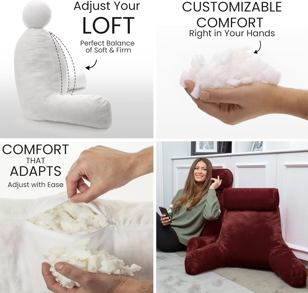 Medium memory foam backrest pillows in Maroon, alternate view 2