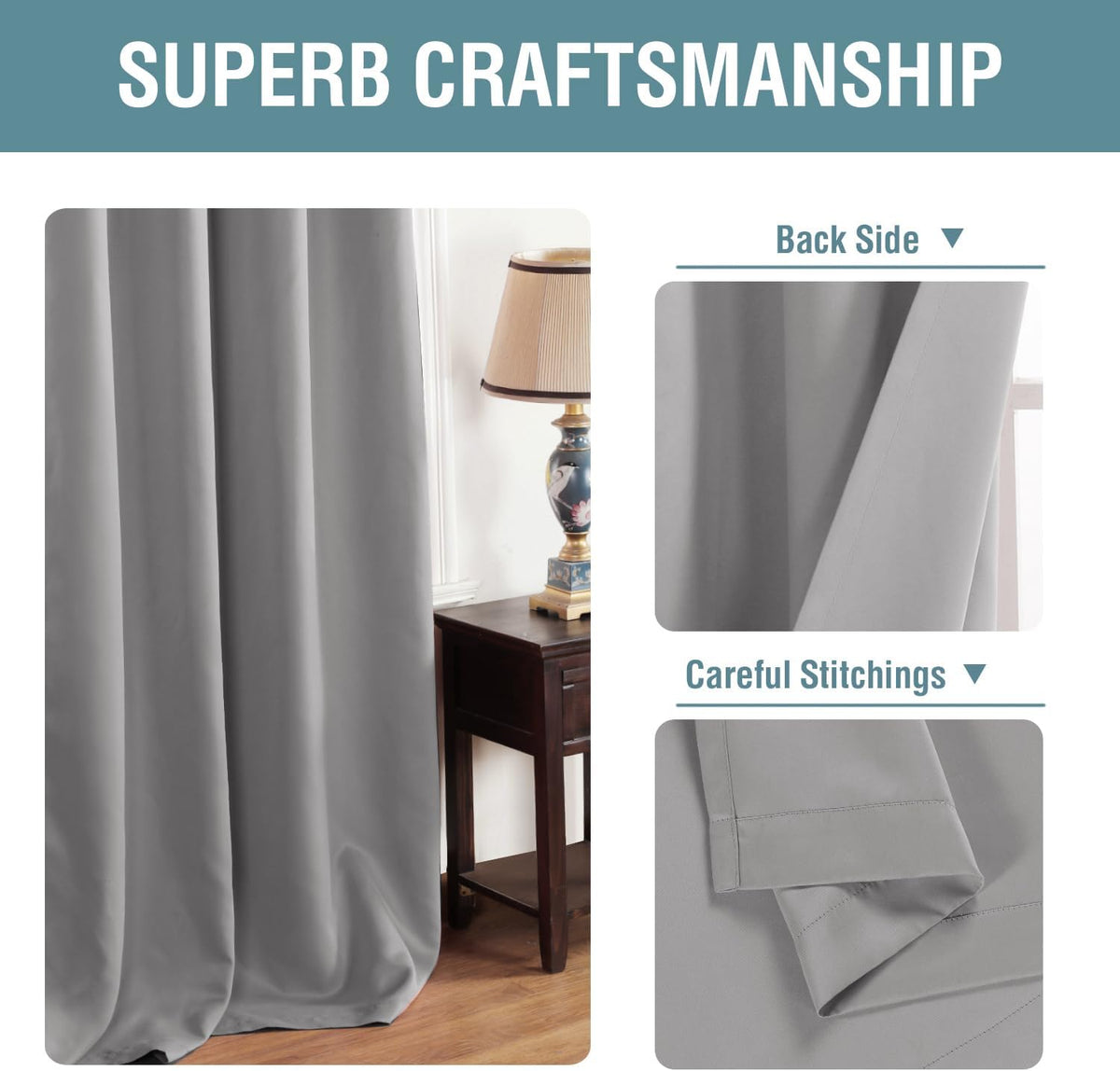 108"L x 52"W polyester curtains in Dove Gray, alternate view 3