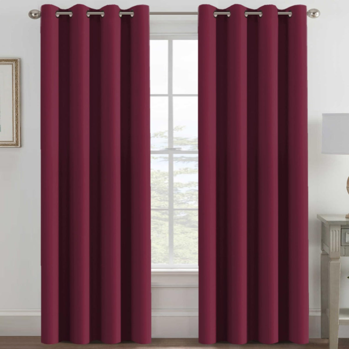 120"L x 52"W polyester curtains in Burgundy Red