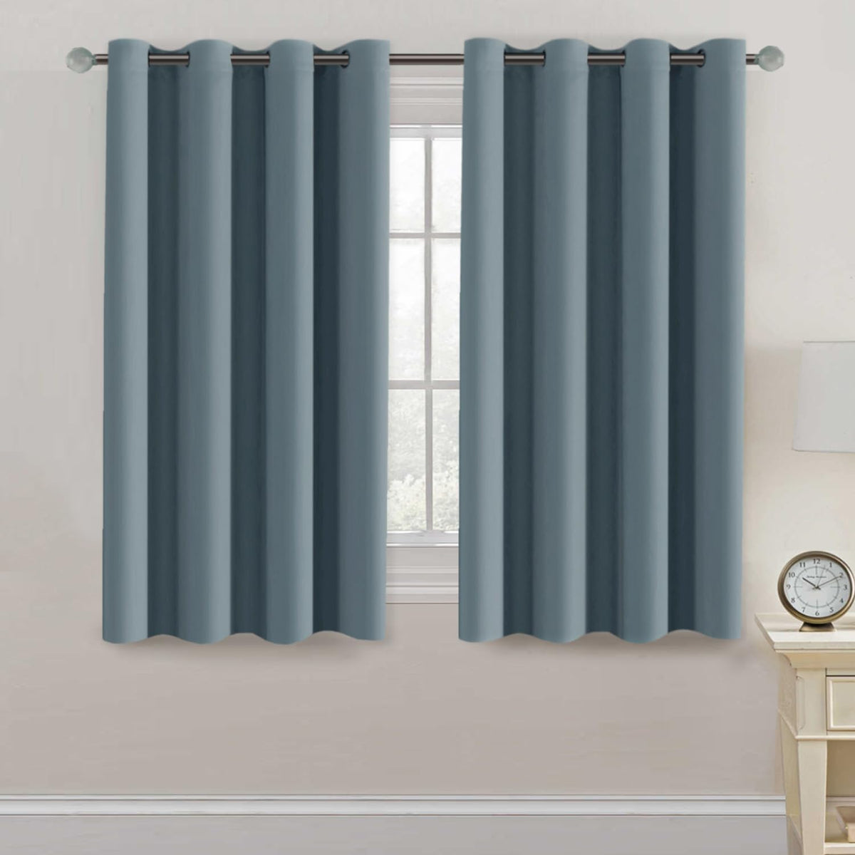 54"L x 52"W polyester curtains in Stone Blue