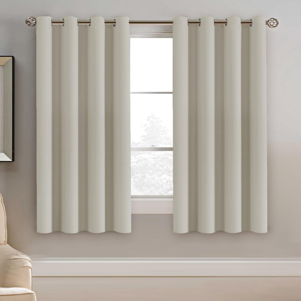 63"L x 52"W fabric curtains in Ivory/Cream