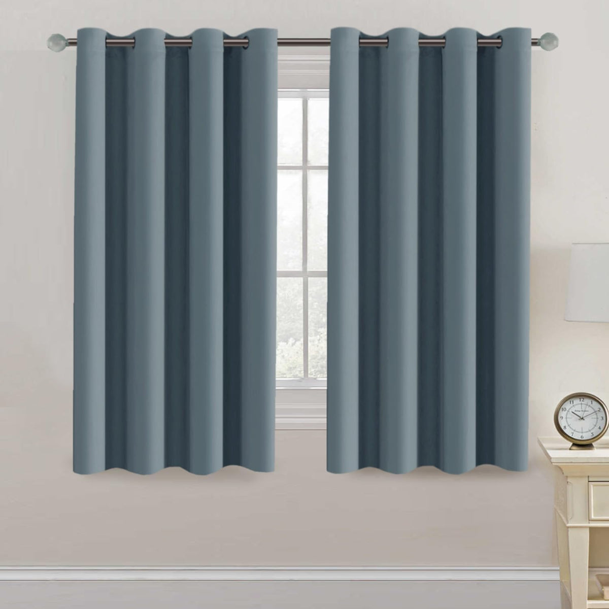63"L x 52"W polyester curtains in Stone Blue