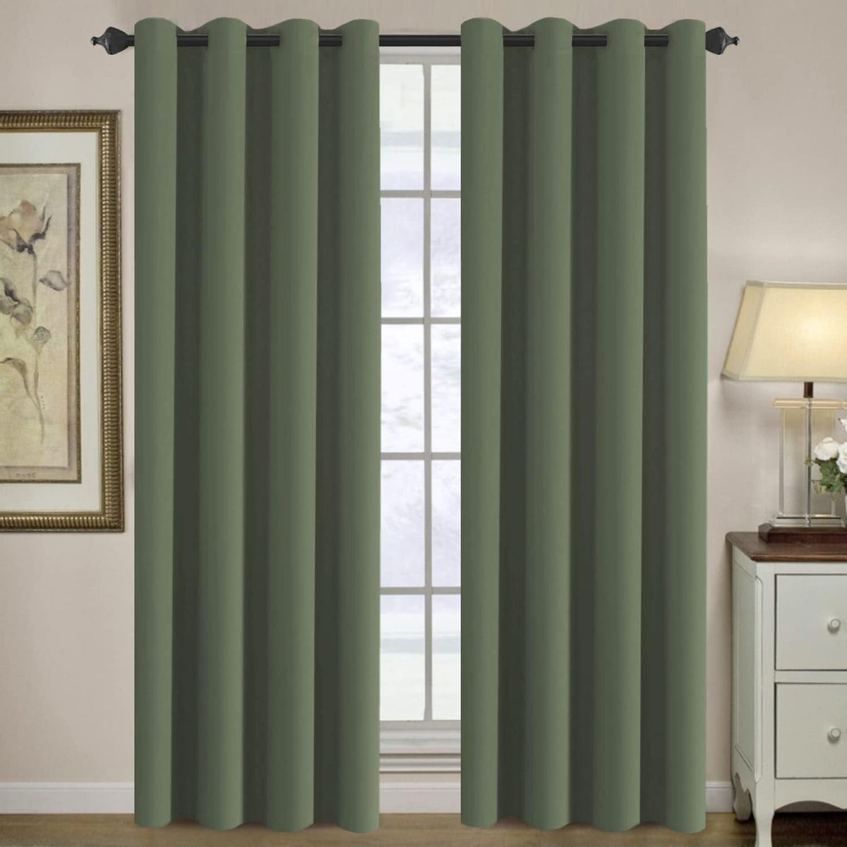 96"L x 52"W polyester curtains in Bronze Green