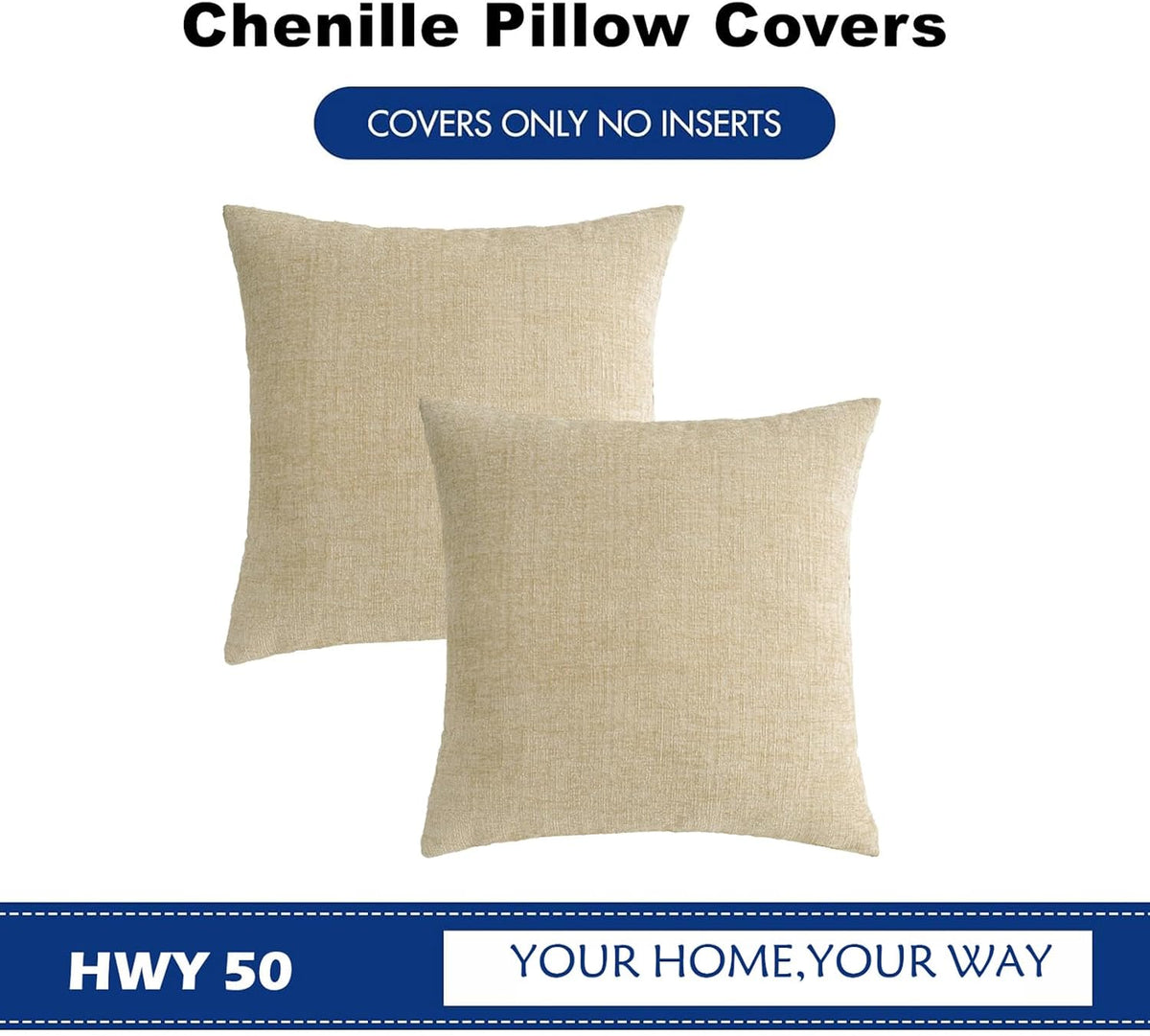 16"L x 16"W chenille throw pillow accessories in Beige, alternate view 6