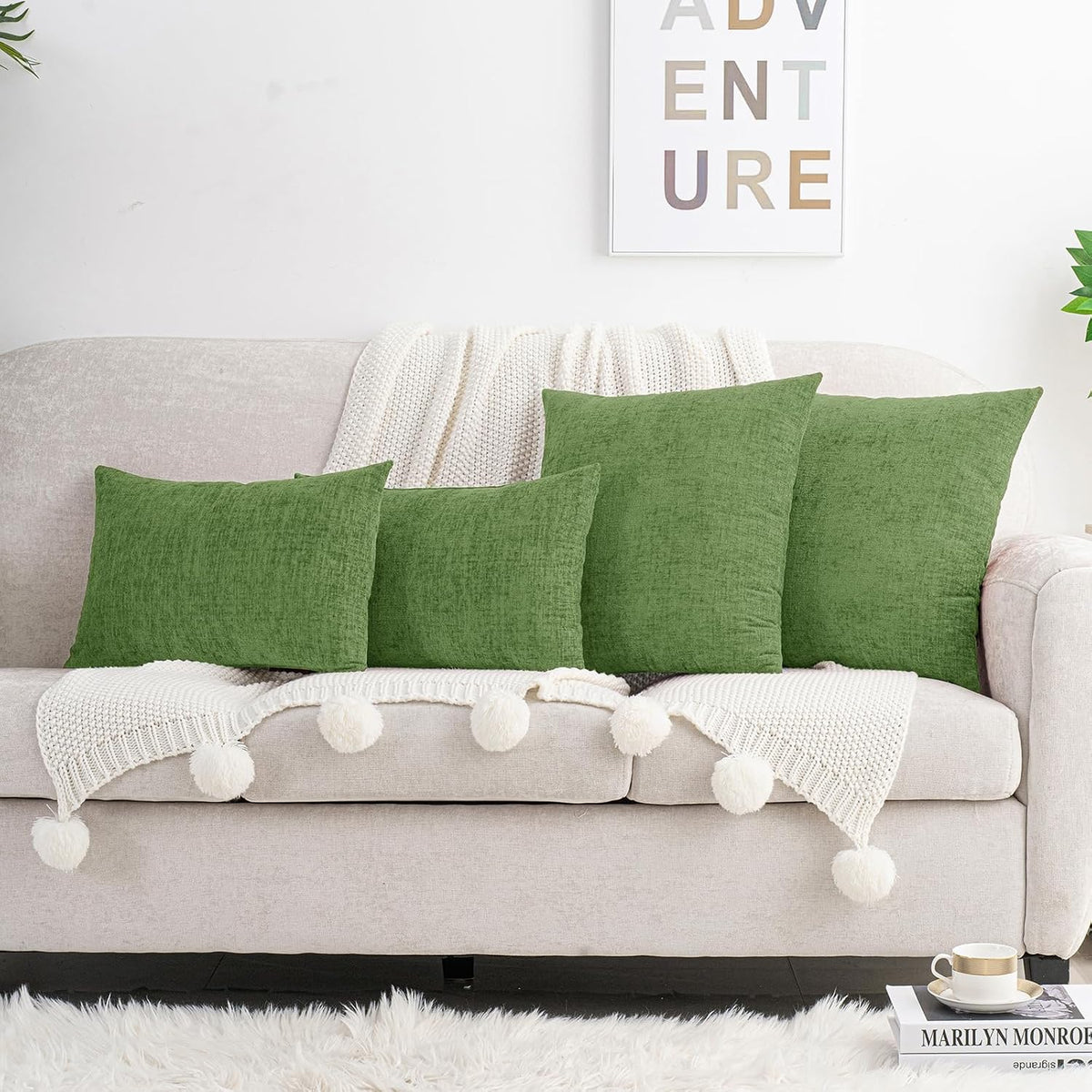 18"L x 18"W chenille throw pillow accessories in Forest Green, alternate view 2