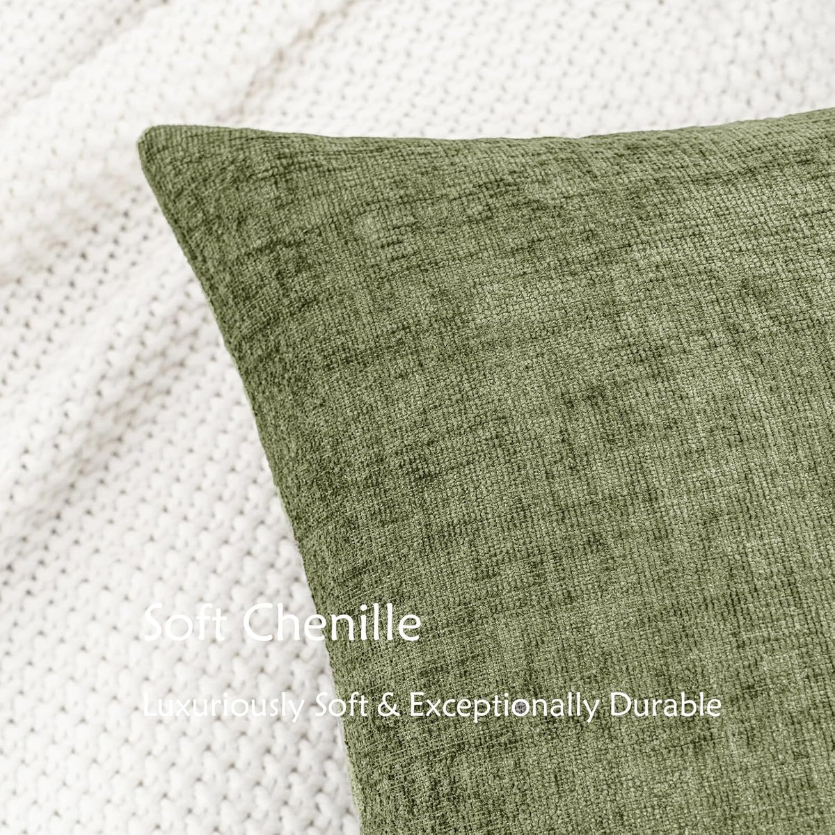 18"L x 18"W chenille throw pillow accessories in Sage Green, alternate view 3