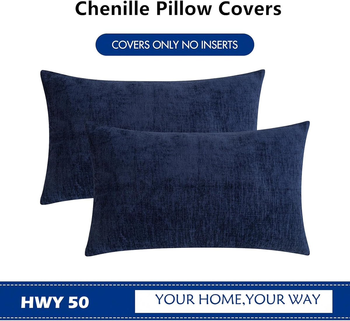 20"L x 12"W chenille throw pillow accessories in Navy Blue, alternate view 6
