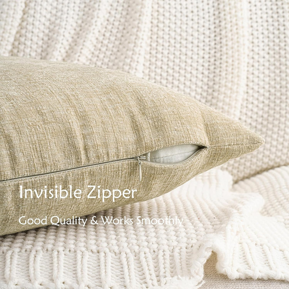 20"L x 20"W chenille throw pillow accessories in Beige, alternate view 4