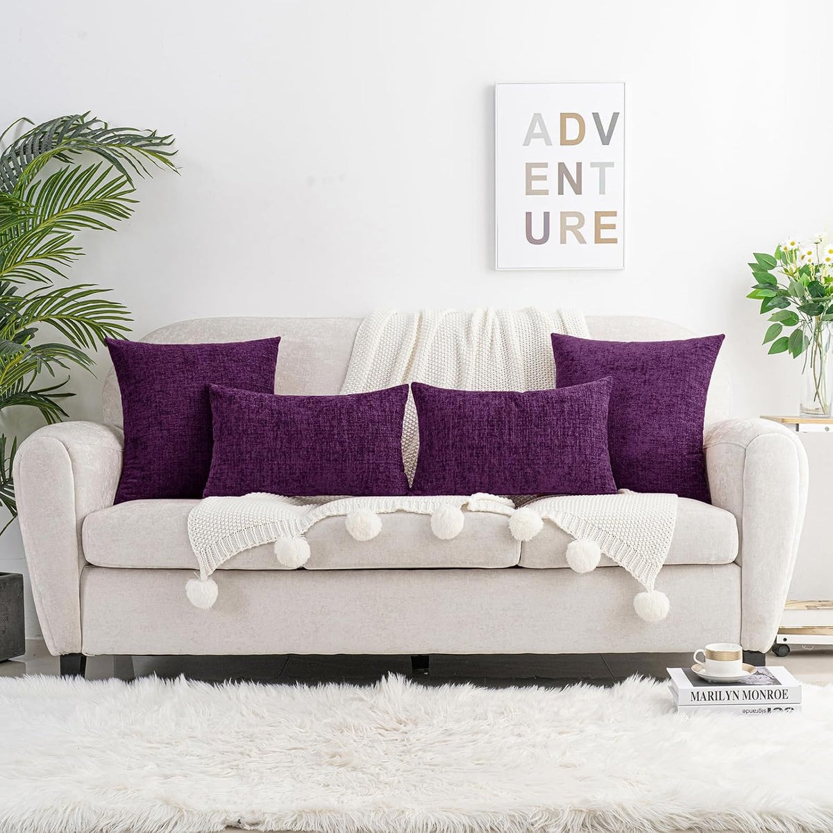 20"L x 20"W chenille throw pillow accessories in Purple, alternate view 5