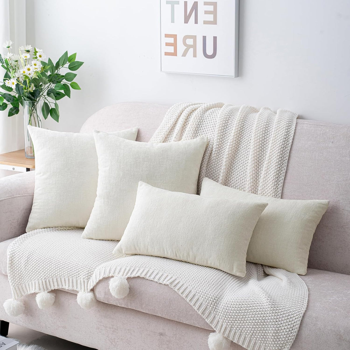 22"L x 22"W chenille throw pillow accessories in Cream White, alternate view 8