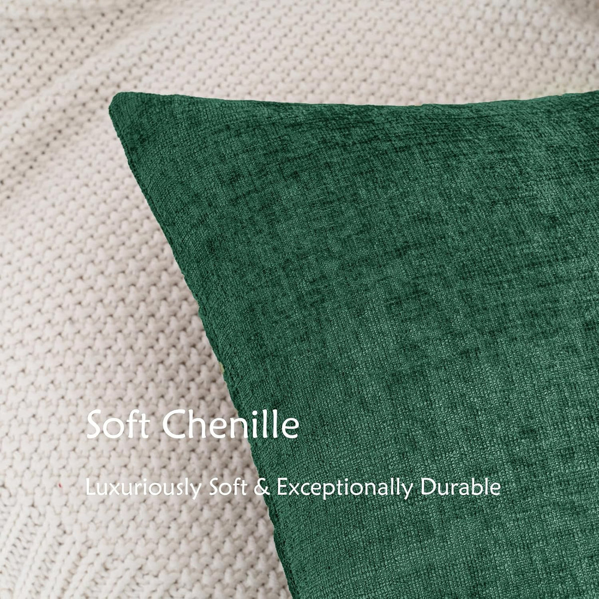 22"L x 22"W chenille throw pillow accessories in Dark Green, alternate view 3