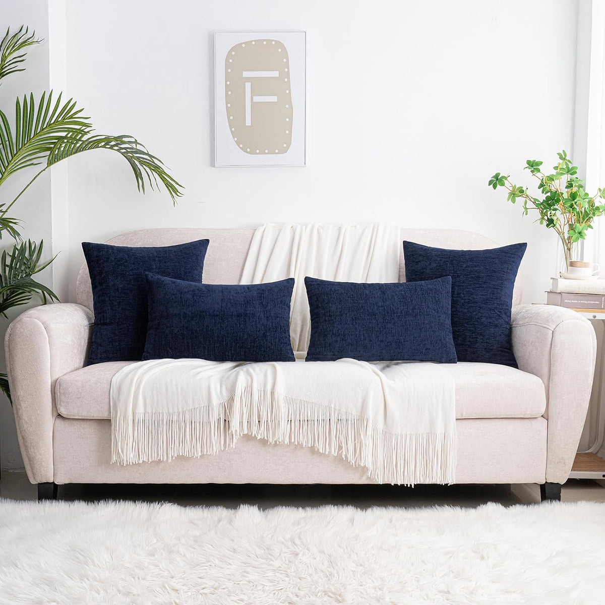 22"L x 22"W chenille throw pillow accessories in Navy Blue, alternate view 5